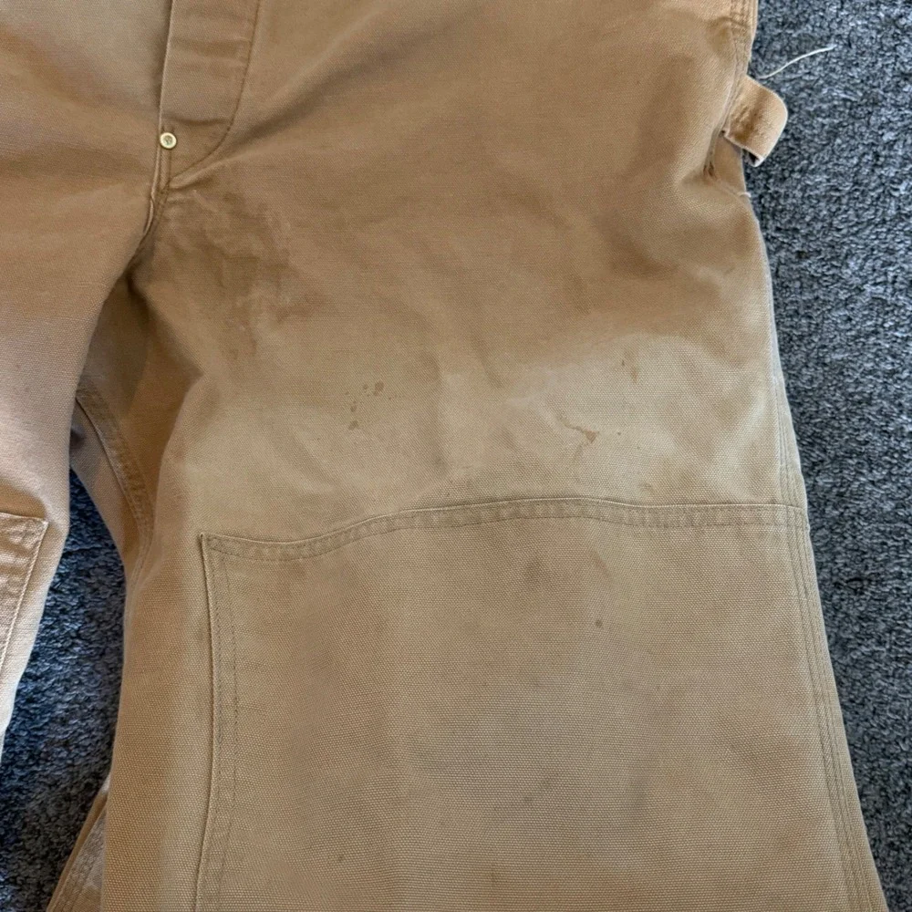 Vintage 1990 USA Carhartt Men Duck Bib Double Logger R01 Brown 44x30 Distressed